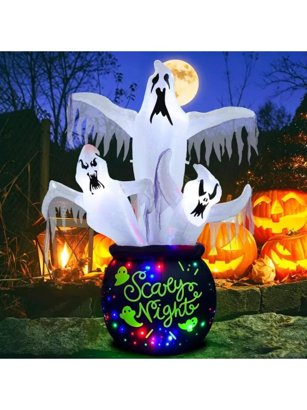8FT Outdoor Halloween Inflatable Ghost Decoration with LED Lights - Spooky Fun!